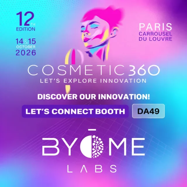 Les 14 & 15 octobre, BYOME LABS sera présent au COSMETIC 360, au Carrousel du Louvre à Paris avec DEV’UP Centre-Val de Loire. Chez BYOME LABS, nous développons des solutions pour mesurer l’impact des ingrédients et des produits cosmétiques, dermocosmétiques et pharmaceutiques sur les microbiomes cutané, capillaire, oral et vaginal. Ces études permettent notamment aux marques de mieux comprendre leurs formulations, d’orienter le développement de nouveaux produits et d’étayer leurs allégations. Notre expertise a donné naissance à BYOME DERMA, une solution de diagnostic rapide destinée à personnaliser la recommandation de produits. Son principe : évaluer en laboratoire l’impact des produits des marques sur le microbiome, analyser celui du consommateur en quelques minutes grâce à un kit dédié, puis croiser ces données avec l’intelligence artificielle pour identifier les produits les plus compatibles avec chaque profil microbiologique. Et pour cette édition de COSMETIC 360, nous arrivons avec des nouveautés ! De nouvelles évolutions pour BYOME DERMA, mais aussi un kit qui pourrait bien prendre un nouveau visage…